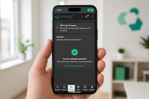 Zeiterfassung mit QR Code Termin gestartet