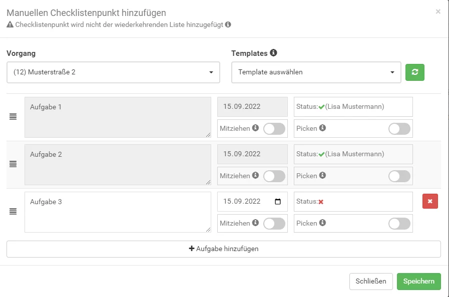 Gebäudemanagement Software Screenshot Checkliste erstellen
