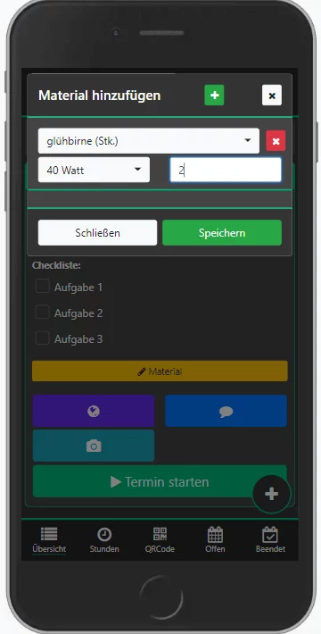 Gebäudemanagement Software Screenshot Materialliste