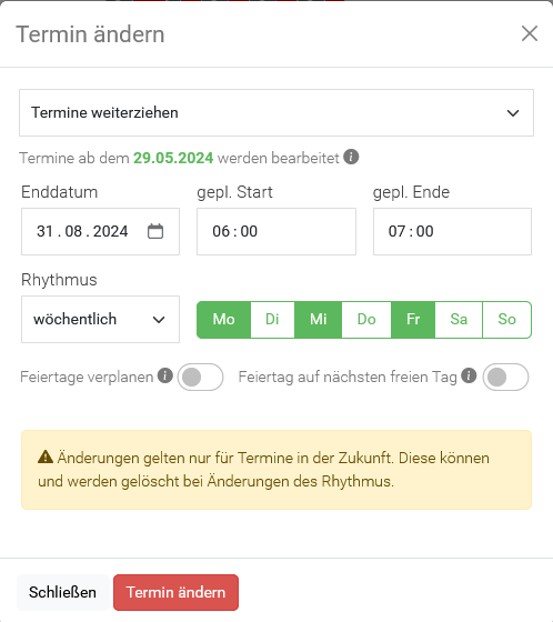 Update: erweiterte ansicht termine ändern